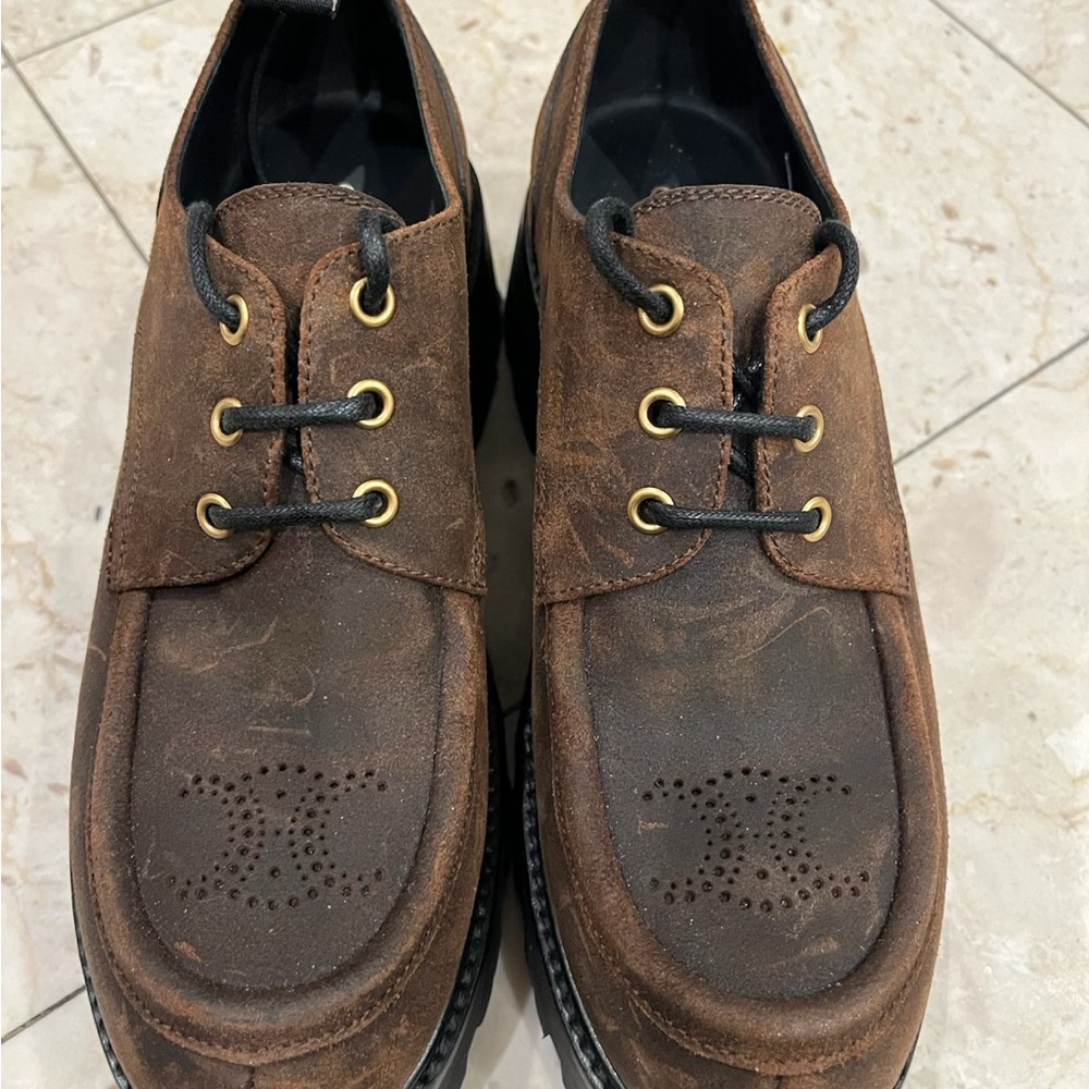 CELINE TRIOMPHE DERBIE Boots, Waxed Suede Shoes Women’s Sz 39 / 8.5 US - Picture 2 of 13